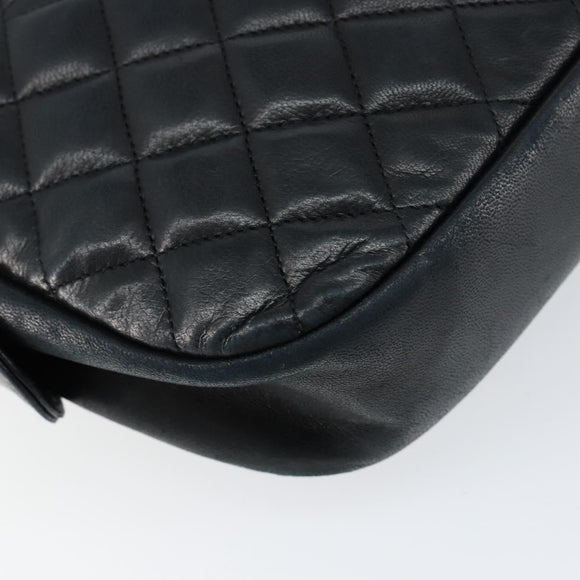 CHANEL Matelasse Chain Shoulder Bag Lamb Skin Navy Gold CC Auth BA7749