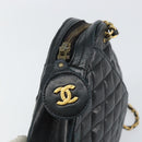 CHANEL Matelasse Chain Shoulder Bag Lamb Skin Navy Gold CC Auth BA7749-14