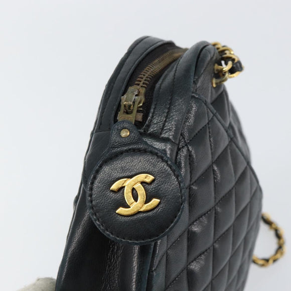CHANEL Matelasse Chain Shoulder Bag Lamb Skin Navy Gold CC Auth BA7749