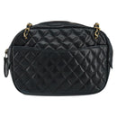 CHANEL Matelasse Chain Shoulder Bag Lamb Skin Navy Gold CC Auth BA7749-2