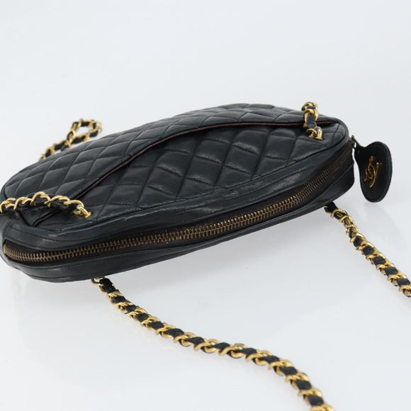 CHANEL Matelasse Chain Shoulder Bag Lamb Skin Navy Gold CC Auth BA7749