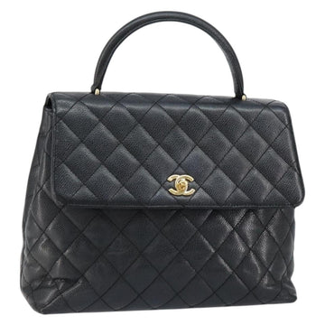 CHANEL Hand Bag Caviar Skin Black Gold CC Auth BA7750