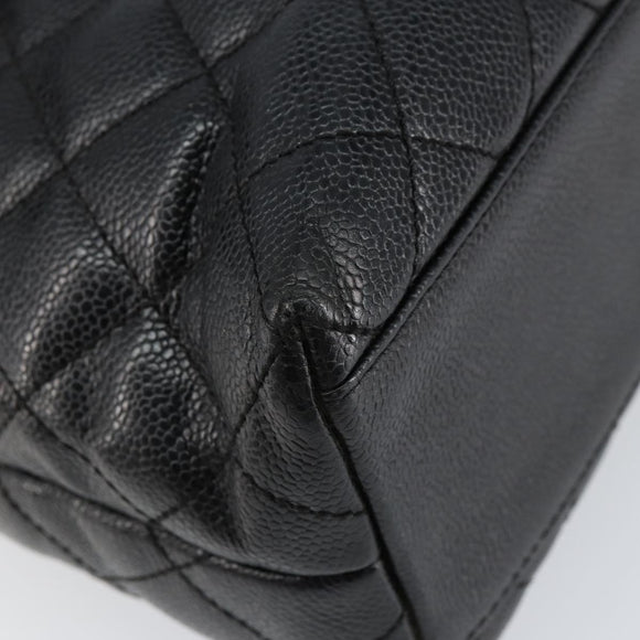 CHANEL Hand Bag Caviar Skin Black Gold CC Auth BA7750