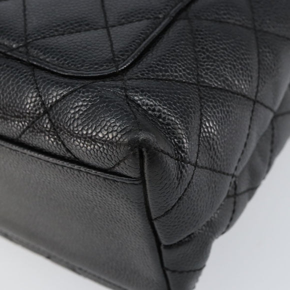 CHANEL Hand Bag Caviar Skin Black Gold CC Auth BA7750