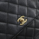 CHANEL Hand Bag Caviar Skin Black Gold CC Auth BA7750-18