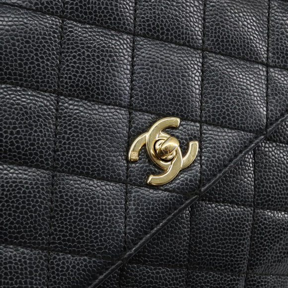 CHANEL Hand Bag Caviar Skin Black Gold CC Auth BA7750
