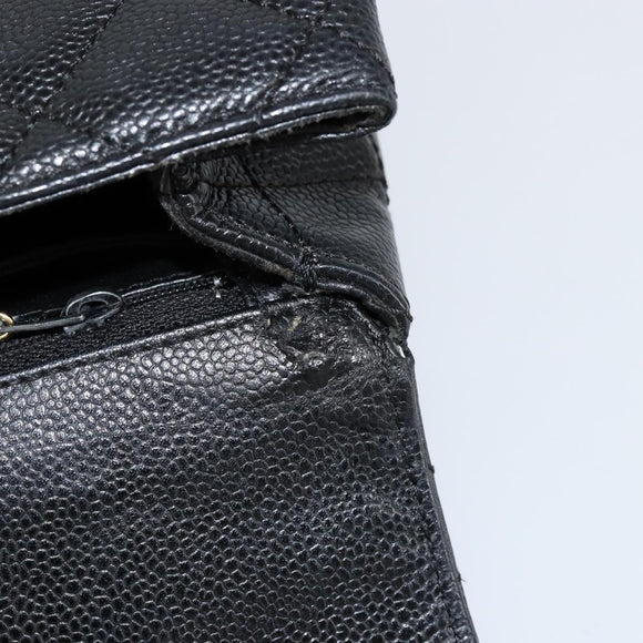 CHANEL Hand Bag Caviar Skin Black Gold CC Auth BA7750