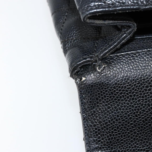 CHANEL Hand Bag Caviar Skin Black Gold CC Auth BA7750