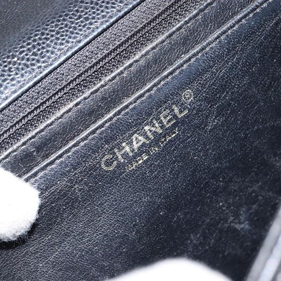 CHANEL Hand Bag Caviar Skin Black Gold CC Auth BA7750