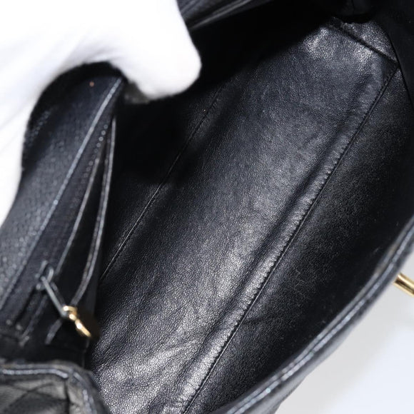 CHANEL Hand Bag Caviar Skin Black Gold CC Auth BA7750