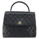 CHANEL Hand Bag Caviar Skin Black Gold CC Auth BA7750-13