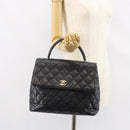 CHANEL Hand Bag Caviar Skin Black Gold CC Auth BA7750-26
