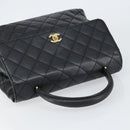 CHANEL Hand Bag Caviar Skin Black Gold CC Auth BA7750-6