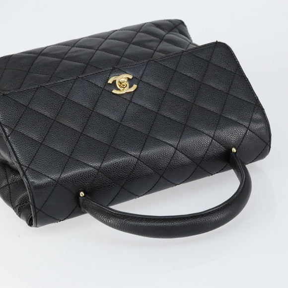 CHANEL Hand Bag Caviar Skin Black Gold CC Auth BA7750