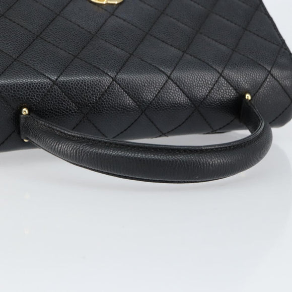 CHANEL Hand Bag Caviar Skin Black Gold CC Auth BA7750