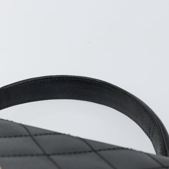 CHANEL Hand Bag Caviar Skin Black Gold CC Auth BA7750