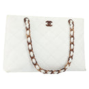 CHANEL Tote Bag Caviar Skin White Gold CC Auth BA7751-1