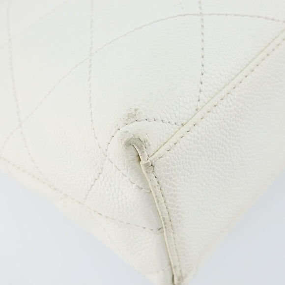 CHANEL Tote Bag Caviar Skin White Gold CC Auth BA7751