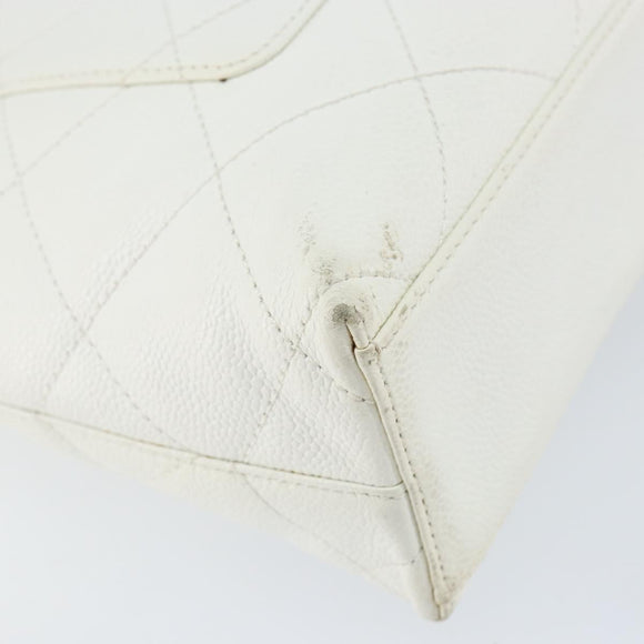 CHANEL Tote Bag Caviar Skin White Gold CC Auth BA7751