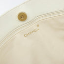 CHANEL Tote Bag Caviar Skin White Gold CC Auth BA7751-9