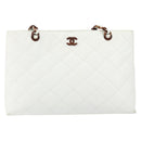 CHANEL Tote Bag Caviar Skin White Gold CC Auth BA7751-13