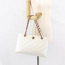 CHANEL Tote Bag Caviar Skin White Gold CC Auth BA7751-24