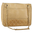 CHANEL Chain Shoulder Bag Lamb Skin Beige Gold CC Auth BA7752-1