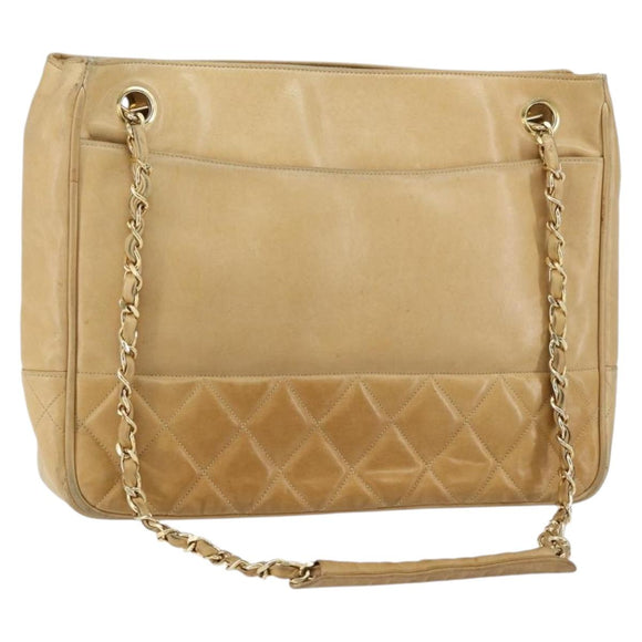 CHANEL Chain Shoulder Bag Lamb Skin Beige Gold CC Auth BA7752