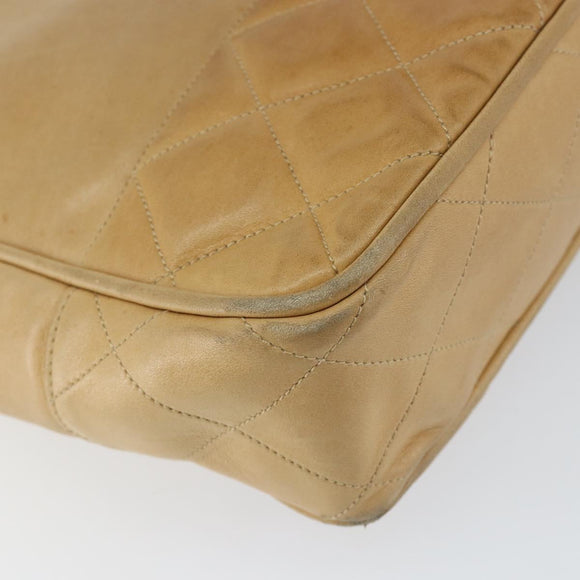 CHANEL Chain Shoulder Bag Lamb Skin Beige Gold CC Auth BA7752