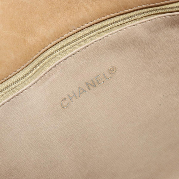 CHANEL Chain Shoulder Bag Lamb Skin Beige Gold CC Auth BA7752