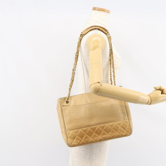 CHANEL Chain Shoulder Bag Lamb Skin Beige Gold CC Auth BA7752