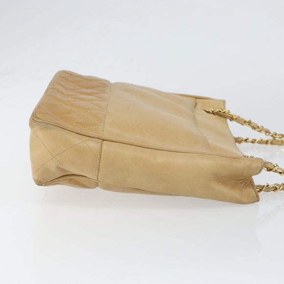 CHANEL Chain Shoulder Bag Lamb Skin Beige Gold CC Auth BA7752