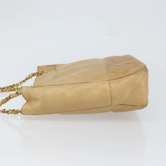 CHANEL Chain Shoulder Bag Lamb Skin Beige Gold CC Auth BA7752