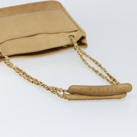 CHANEL Chain Shoulder Bag Lamb Skin Beige Gold CC Auth BA7752