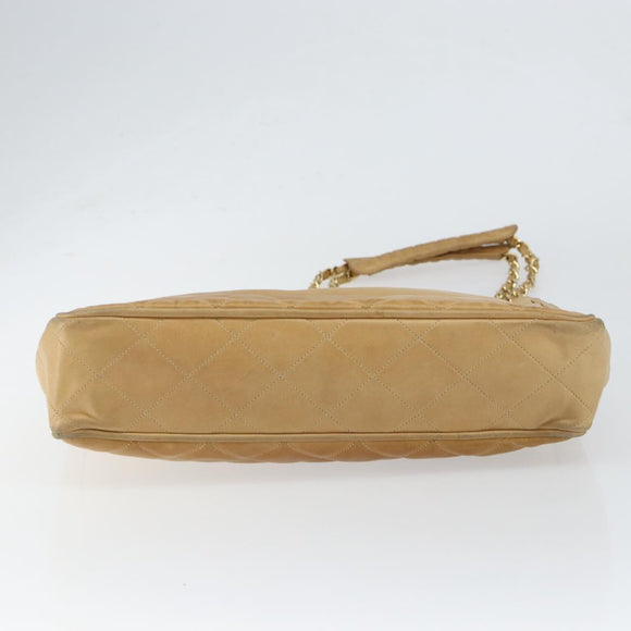 CHANEL Chain Shoulder Bag Lamb Skin Beige Gold CC Auth BA7752