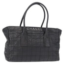 CHANEL Choco Bar Tote Bag Leather Black Silver CC Auth BA7753-1