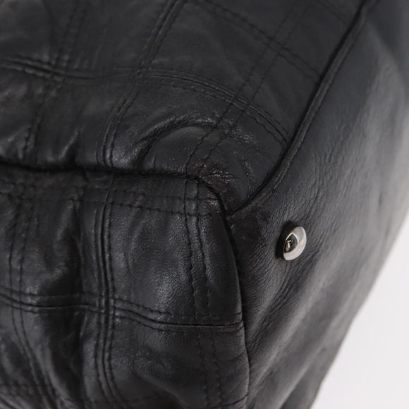 CHANEL Choco Bar Tote Bag Leather Black Silver CC Auth BA7753