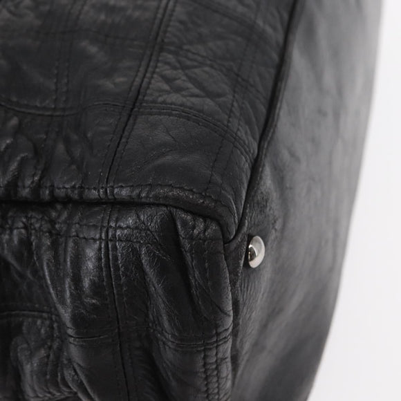 CHANEL Choco Bar Tote Bag Leather Black Silver CC Auth BA7753