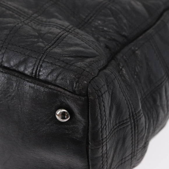 CHANEL Choco Bar Tote Bag Leather Black Silver CC Auth BA7753