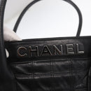CHANEL Choco Bar Tote Bag Leather Black Silver CC Auth BA7753-17