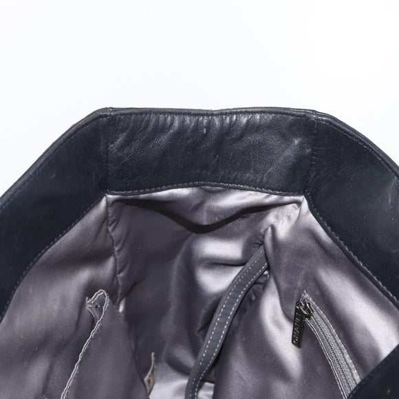 CHANEL Choco Bar Tote Bag Leather Black Silver CC Auth BA7753