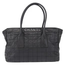 CHANEL Choco Bar Tote Bag Leather Black Silver CC Auth BA7753-13