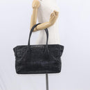 CHANEL Choco Bar Tote Bag Leather Black Silver CC Auth BA7753-22