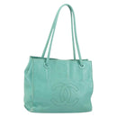 CHANEL Tote Bag Lamb Skin Turquoise Blue CC Auth BA7754-1