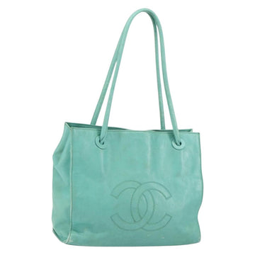 CHANEL Tote Bag Lamb Skin Turquoise Blue CC Auth BA7754