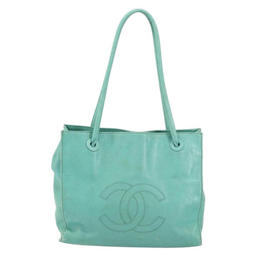CHANEL Tote Bag Lamb Skin Turquoise Blue CC Auth BA7754 - 0
