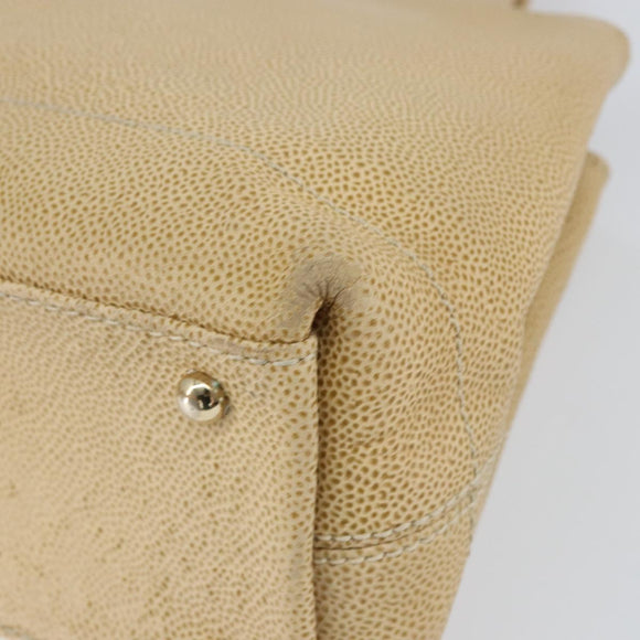 CHANEL Tote Bag Caviar Skin Beige Gold CC Auth BA7755