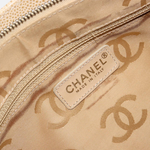 CHANEL Tote Bag Caviar Skin Beige Gold CC Auth BA7755