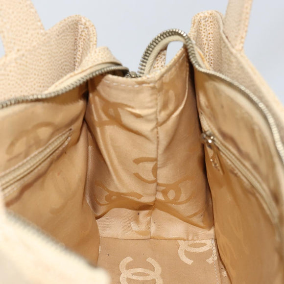 CHANEL Tote Bag Caviar Skin Beige Gold CC Auth BA7755