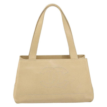 CHANEL Tote Bag Caviar Skin Beige Gold CC Auth BA7755 - 0